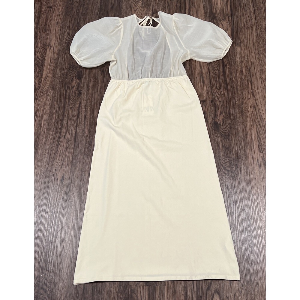 Zara Combination knit dress Size Medium Cream Long Feminine Puf Sleeve - Picture 1 of 7
